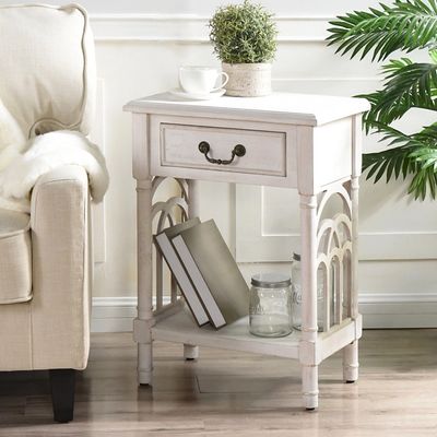 White 1-Drawer Cathedral Sides Accent Table