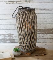 Gray Willow Woven Oval Lantern, 23 in.