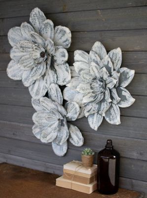 Whitewashed Wall Flower Sculptures, Set of 3