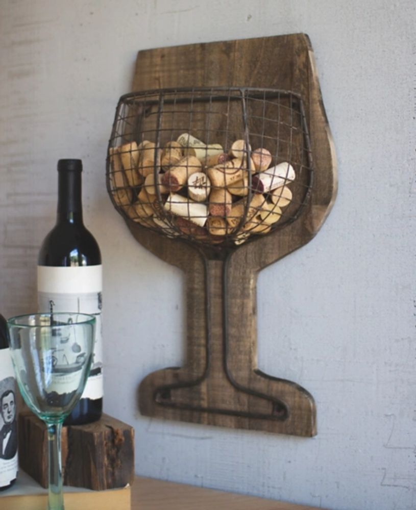 Wood and Wire Wall Wine Cork Holder