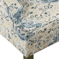 Blue Antiqued Medallion Swoop Arm Accent Chair
