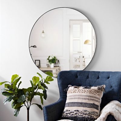 Black Metal Linear Round Mirror