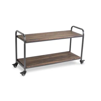 Wood and Steel Frame 2-Tier Rolling Cart