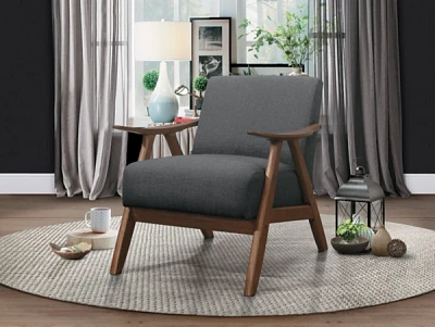 Gray Mid-Century Hazel Wood Frame Accent Chair