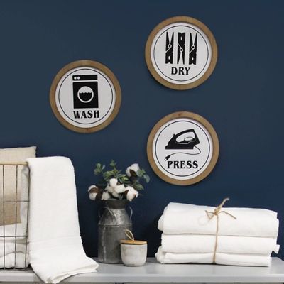 Wash Dry Press Round Framed Wall Plaques, Set of 3
