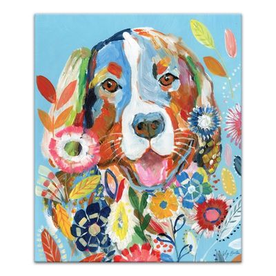 Bright Floral Dog Canvas Art Print by Lily Barton