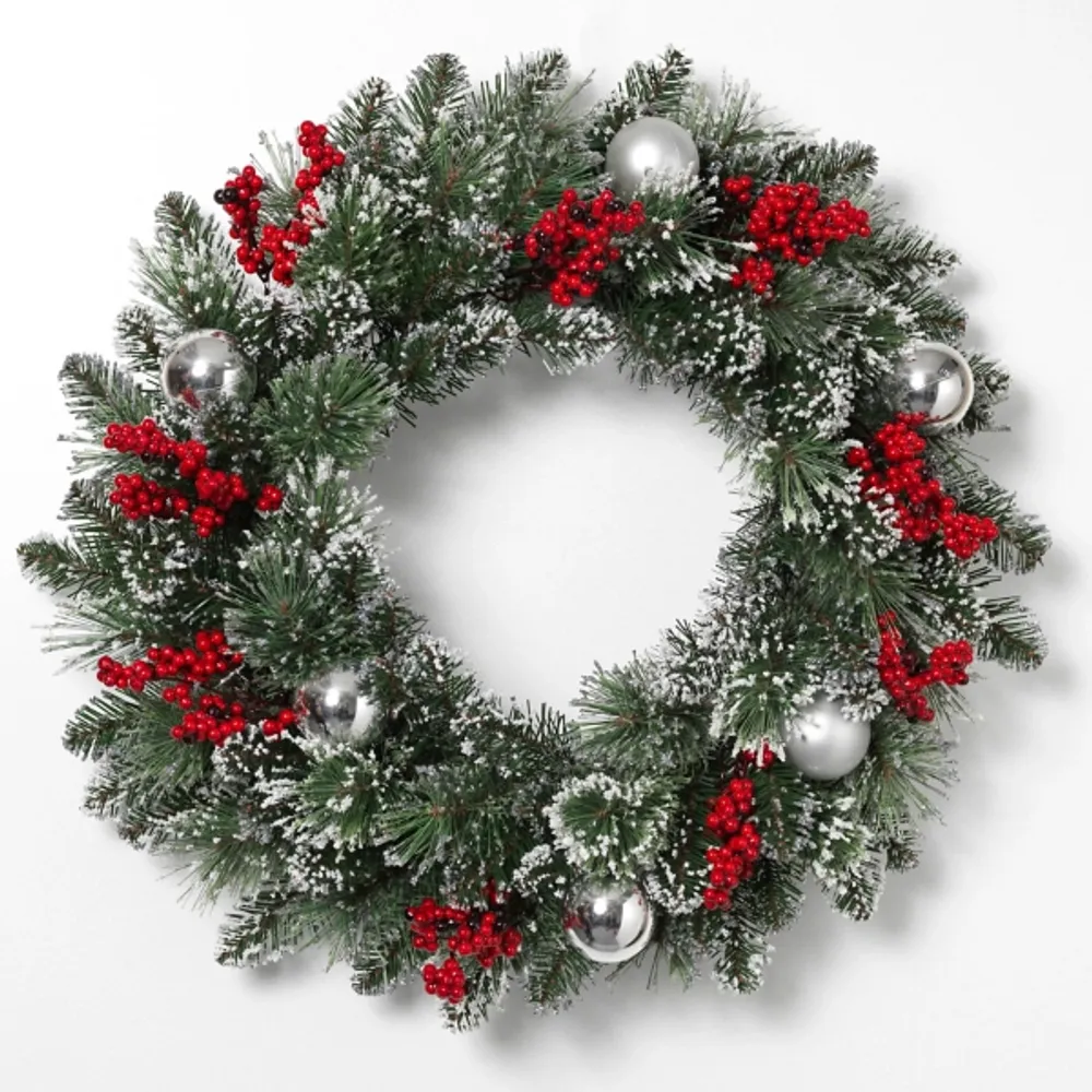 Glitter Pine Wreath with Berries and Ornaments