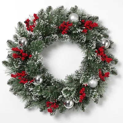 Glitter Pine Wreath with Berries and Ornaments