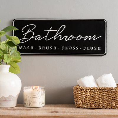 Bathroom Wash Brush Floss Flush Wall Plaque