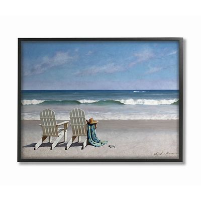 White Chairs on the Beach Framed Giclee Canvas Art