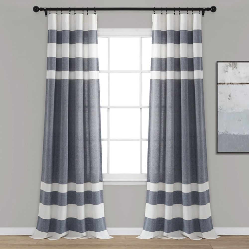 Navy Cape Cod Stripe Curtain Panel Set