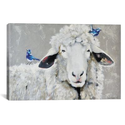 Sheep with Bluebirds Giclee Canvas Art Print