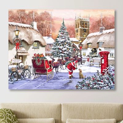 Village and Santa Canvas Art Print