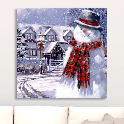 Snowman Cottage Canvas Art Print