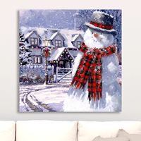 Snowman Cottage Canvas Art Print