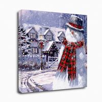 Snowman Cottage Canvas Art Print