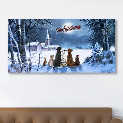 Pets Watching Santa Canvas Art Print