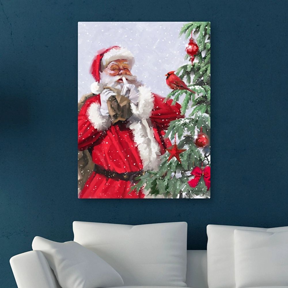 Santa and a Cardinal Canvas Art Print