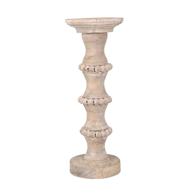 Kirklands Banded Bead Wood Candle Holder, 15 in.