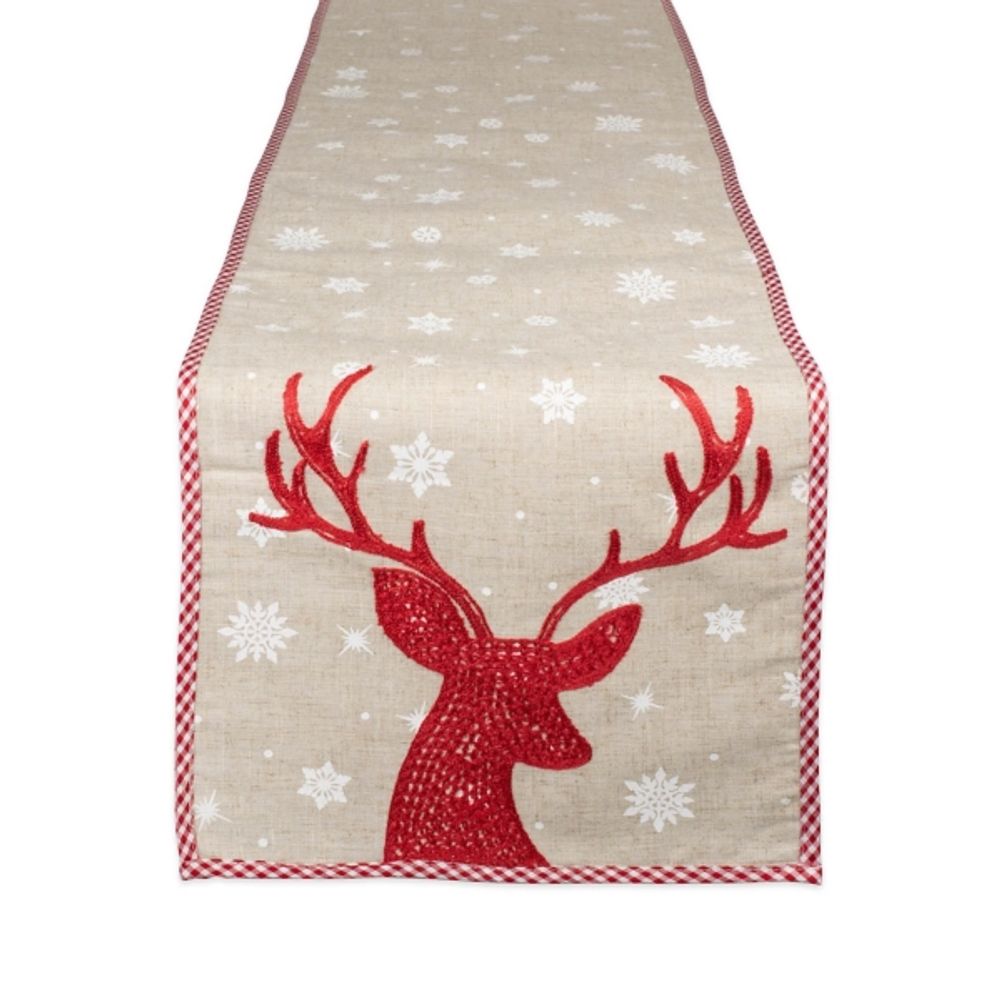 Red Reindeer Embroidered Table Runner