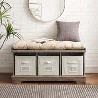 Gray Wash Entryway Bench and Storage Bins