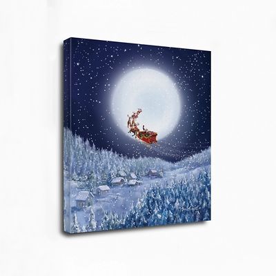 Santa and Sleigh with a Big Moon Canvas Art Print