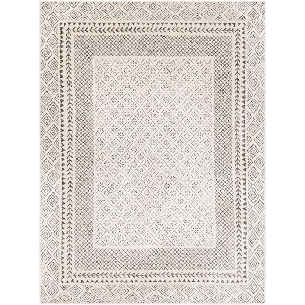 Gray and Cream Border Harrah Area Rug, 5x7