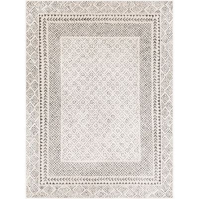 Gray and Cream Border Harrah Area Rug, 5x7