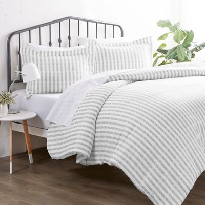 Light Gray Stripes 3-pc. Twin Duvet Cover Set