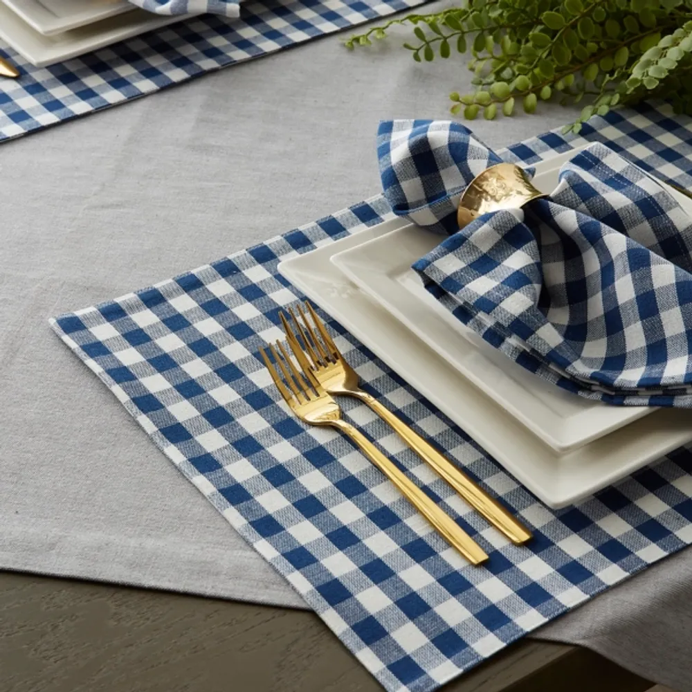 Navy and White Reversible Placemats, Set of 4