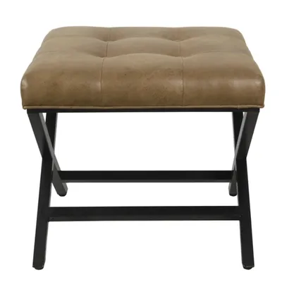 Brown Faux Leather Tufted X-Frame Bench