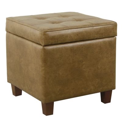 Brown Faux Leather Tufted Storage Ottoman