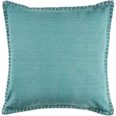Teal with Embroidered Edge Pillow, 24 in.