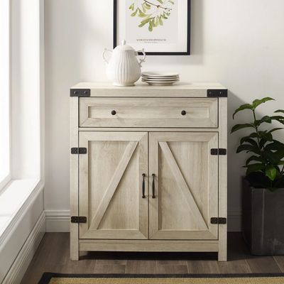 White Oak Wash Wooden and Metal Barn Door Cabinet