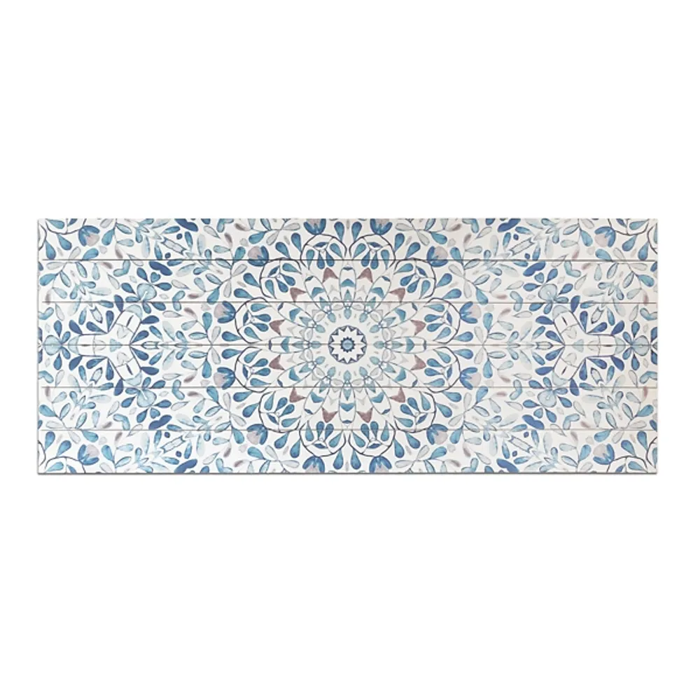 Ornate Floral Pattern on Wooden Plank Plaque