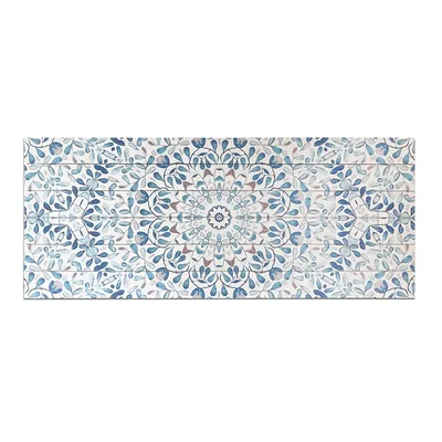 Ornate Floral Pattern on Wooden Plank Plaque