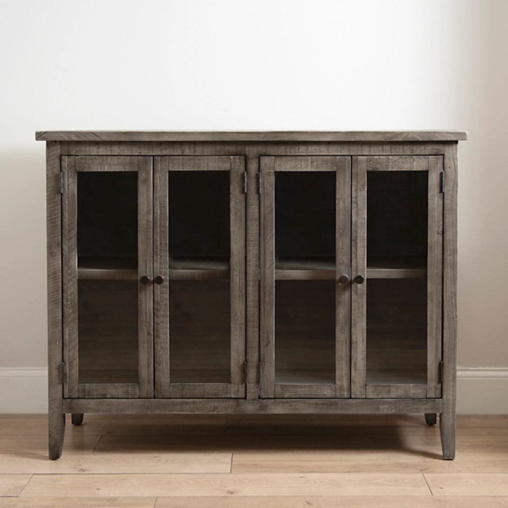 Charcoal 4-Door Windowpane Wooden Cabinet