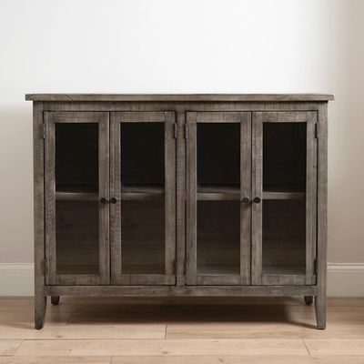 Charcoal 4-Door Windowpane Wooden Cabinet