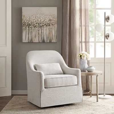 White Patterned Upholstered Swivel Glider Chair