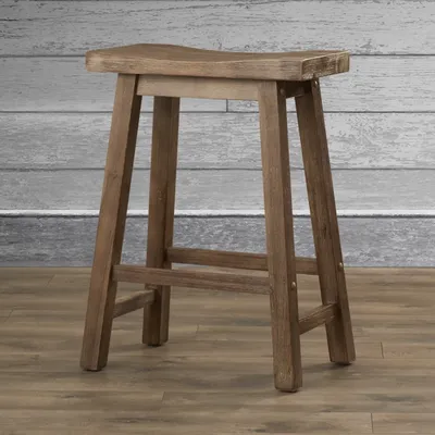 Brown Wooden Saddle Seat Counter Stool