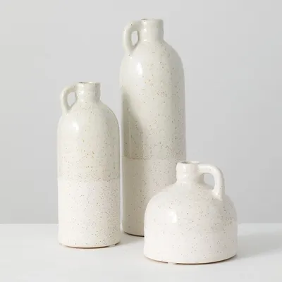 White Terracotta Bottle Vases, Set of 3