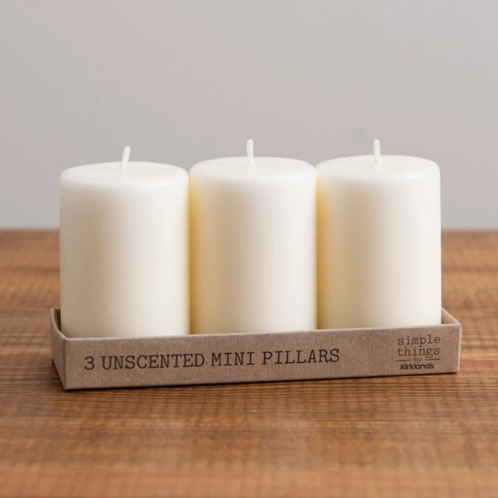 Ivory Unscented Mini Pillar Candles, Set of 3