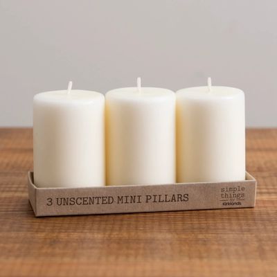 Ivory Unscented Mini Pillar Candles, Set of 3