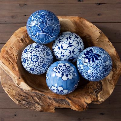 Blue and White Porcelain Orbs, Set of 5