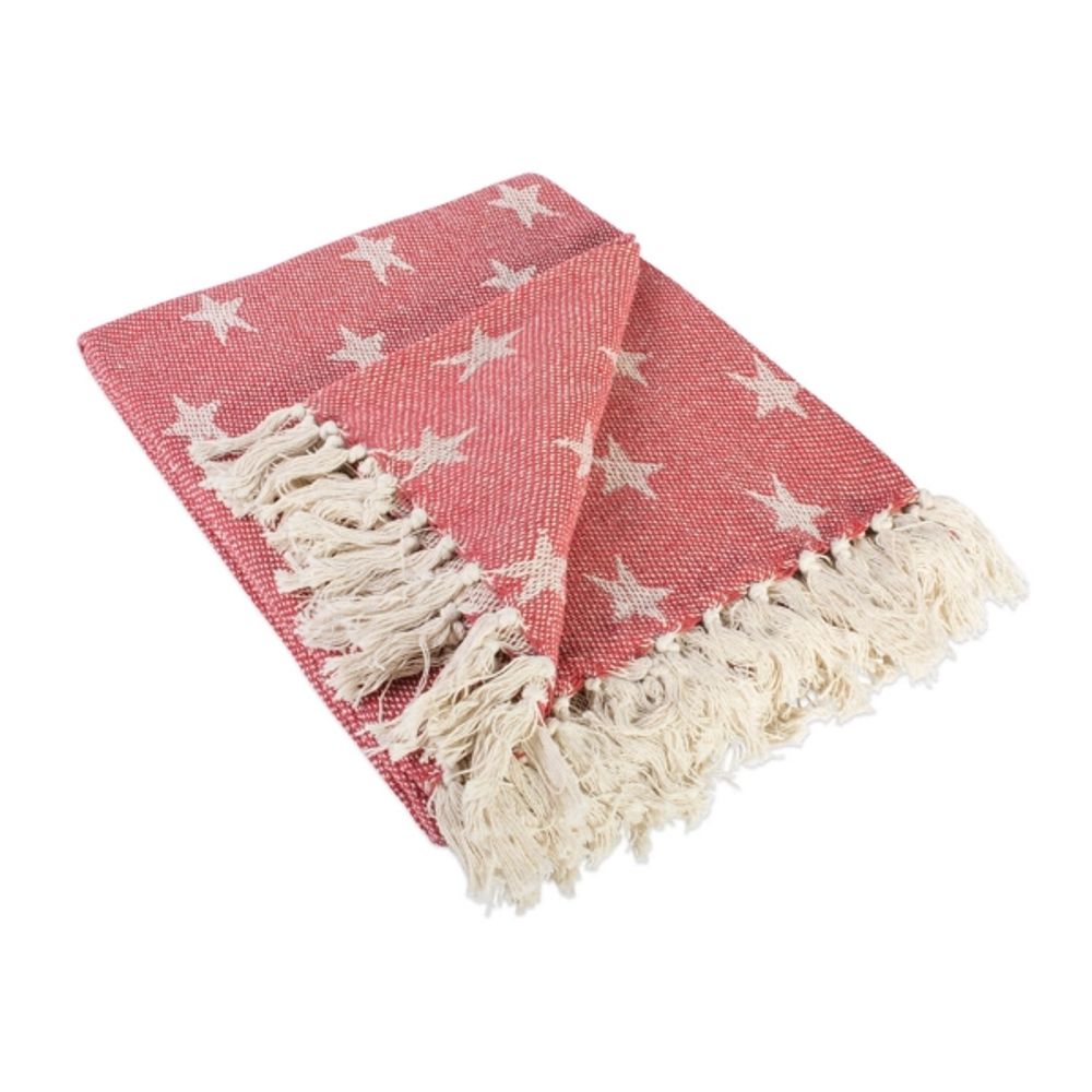 Red Stars Fringed Throw