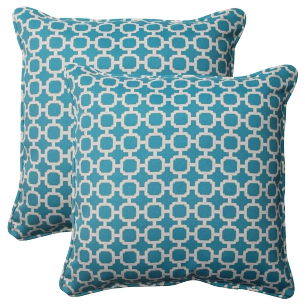 Teal Hickory Geo Outdoor Throw Pillows, Set of 2