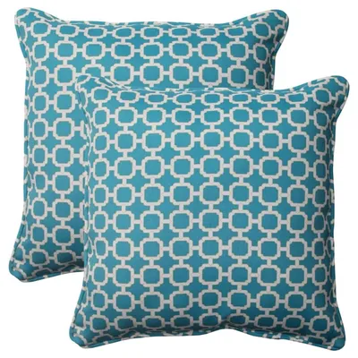 Teal Hickory Geo Outdoor Throw Pillows, Set of 2