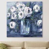 Indigo and White Blooms Giclee Canvas Art Print