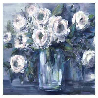 Indigo and White Blooms Giclee Canvas Art Print