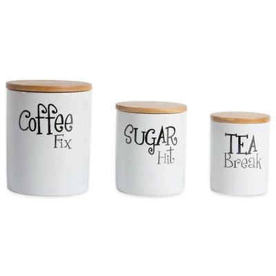 White Ceramic and Bamboo Canisters, Set of 3